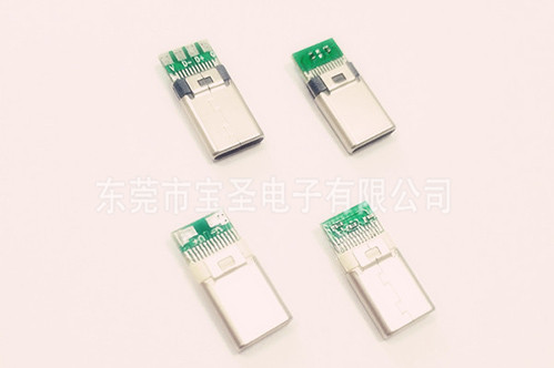 USB-TYPE C夾板公頭帶板鉚壓24P